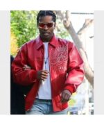 A$AP Rocky Red Bomber Leather Jacket - Image 3