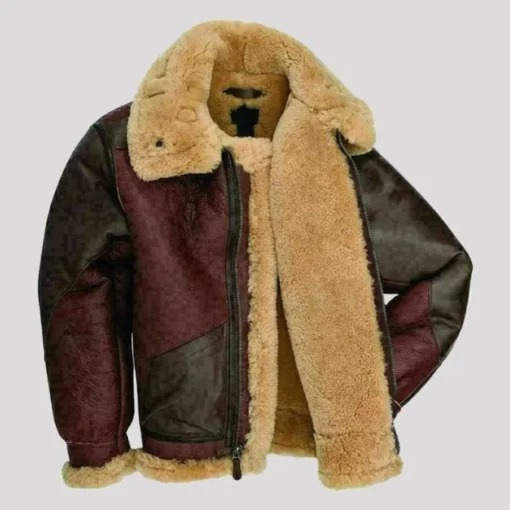 Collins Burgundy Black SF Bomber Real Leather Jacket Collins Burgundy Black SF Bomber Real Leather Jacket - Image 1
