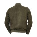 Men Olive Suede Bomber Jacket - Image 2