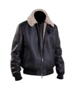 Mens Aviator Bomber Black Leather Jacket