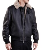 Mens Aviator Bomber Black Leather Jacket - Image 2