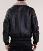Mens Aviator Bomber Black Leather Jacket - Image 3