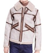 Mens Aviator Waxed White Leather Jacket - Image 2