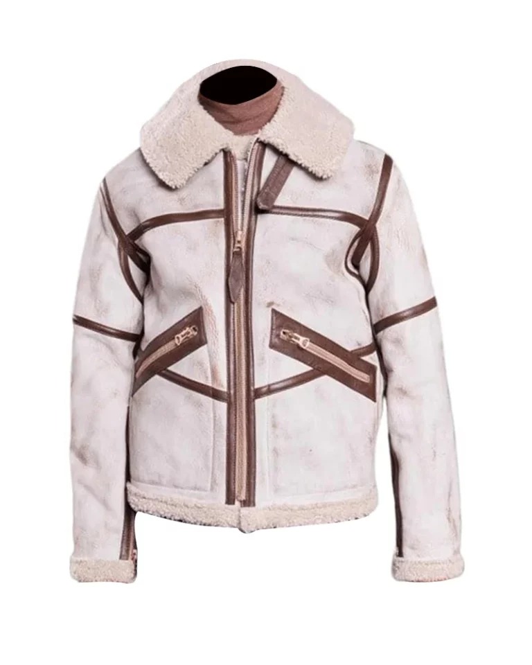 Mens Aviator Waxed White Leather Jacket Mens Aviator Waxed White Leather Jacket - Image 1