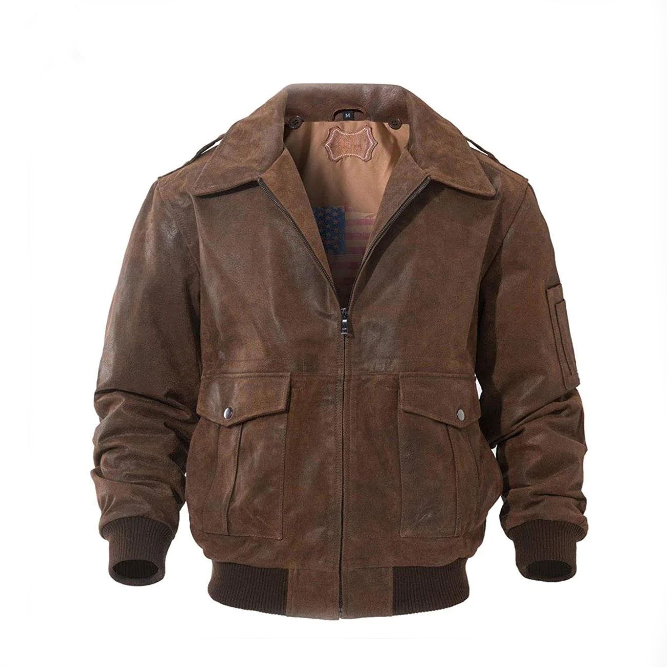Men’s Leather Flight Bomber Jacket Air Force Aviator Men’s Leather Flight Bomber Jacket Air Force Aviator - Image 1