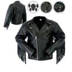 Men’s Leather Jacket With Tassels Fringe Motorbike Jacket Brando Cruiser Perfect - Image 2