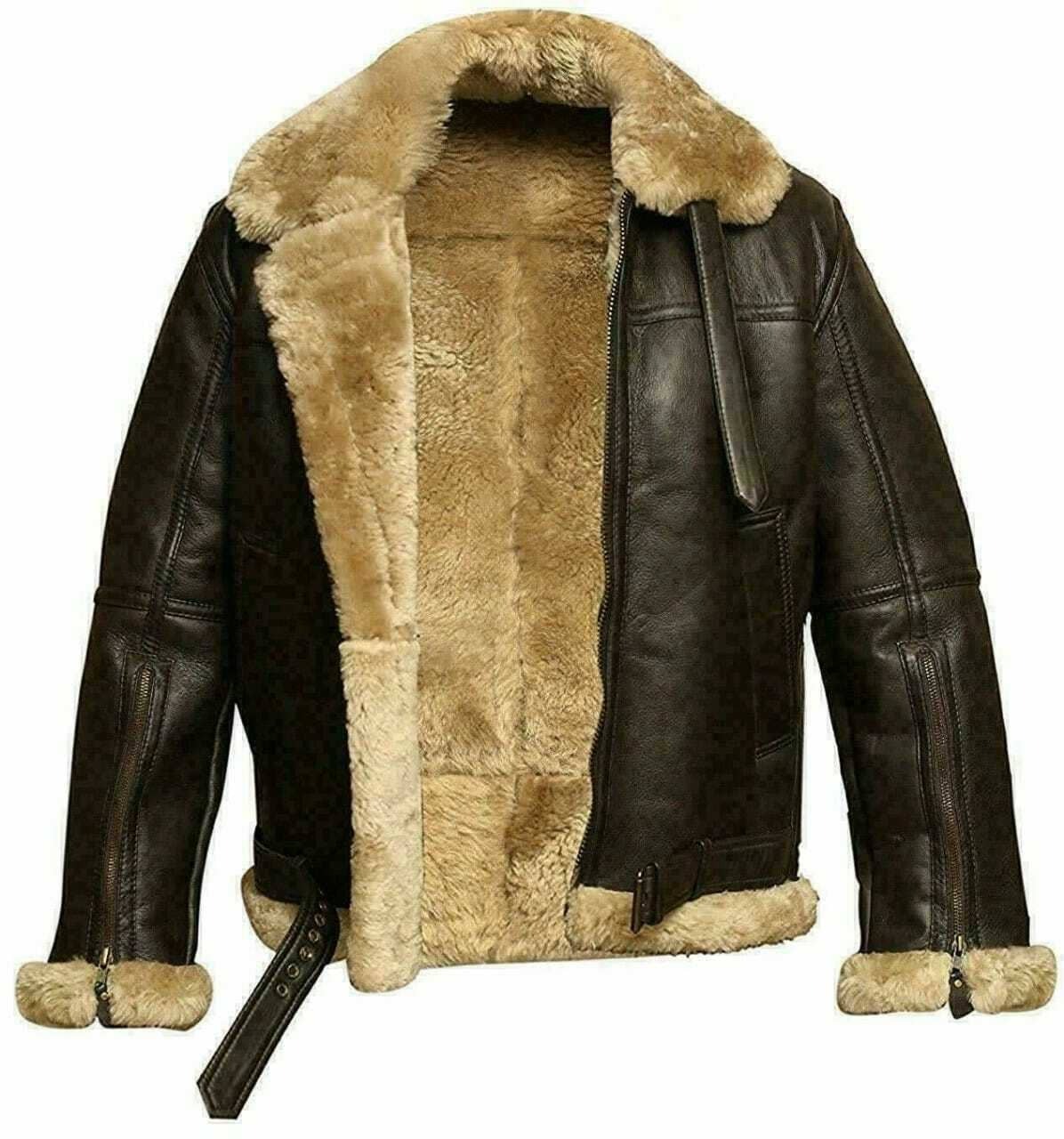 Men’s RAF B3 Aviator Real Leather Sheep Skin Bomber Jacket Coat Men’s RAF B3 Aviator Real Leather Sheep Skin Bomber Jacket Coat - Image 1
