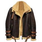 Ronald Double Belted Cuffs Collar Brown Shearling Jacket