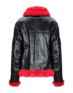 Women Red Faux Fur Aviator Jacket - Image 2