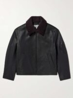 Appliquéd Shearling-Trimmed Leather Jacket