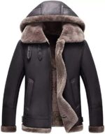 Men’s B3 RAF Bomber Removeable hood Brown Fur Shearling Real Leather Jacket Coat