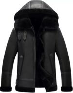 Men's Hooded RAF Aviator B3 Real Sheepskin Black Shearling Jacket