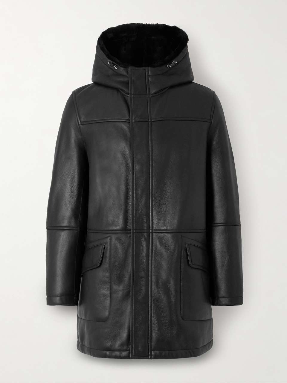 Shearling Leather Hooded Coat Shearling Leather Hooded Coat - Image 1