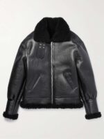 Shearling-Lined Textured-Leather Bomber Jacket