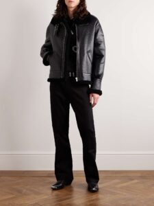 Shearling-Lined Textured-Leather Bomber Jacket - Image 2