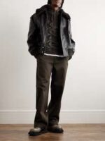 Shearling-Trimmed Full-Grain Leather Bomber Jacket - Image 5