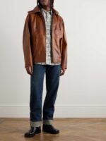 Shearling-Trimmed Leather Hooded Jacket - Image 3
