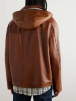 Shearling-Trimmed Leather Hooded Jacket - Image 5