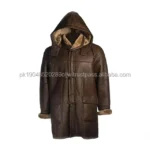 Premium Men's Brown Sheepskin Shearling Hoodie Coat Hot Selling Leather coat For Men's