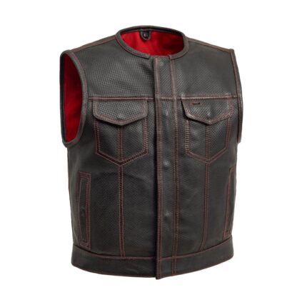 Lowside Men's Motorcycle Leather Vest with Perforated Design